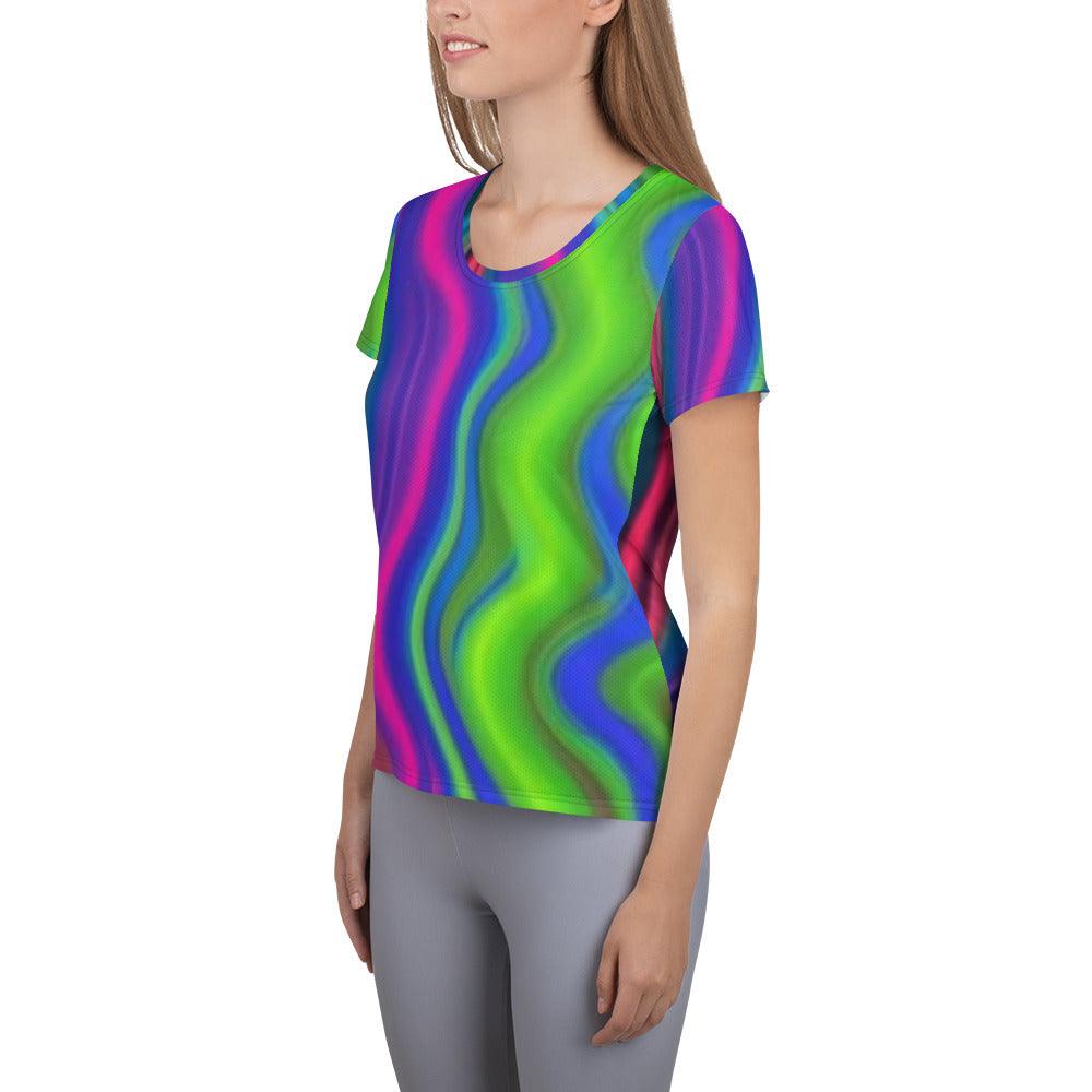 Multi Color All-Over Print Women's Athletic T-shirt - Lizard Vigilante