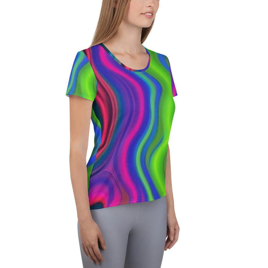 Multi Color All-Over Print Women's Athletic T-shirt - Lizard Vigilante