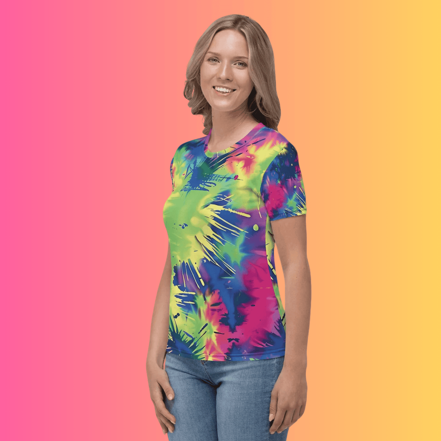 Vibrant Neon Tie-Dye Women's Rave T-Shirt for Festival Vibes