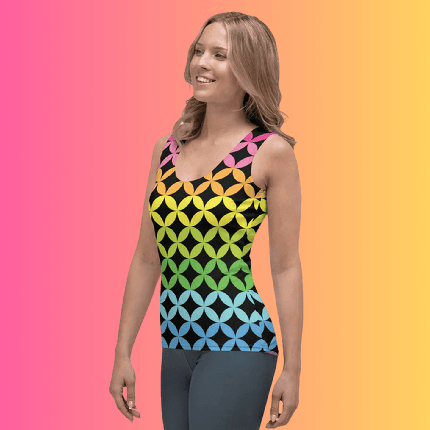 Vibrant Rainbow Stripe Festival Tank Top for the Ultimate EDM Experience