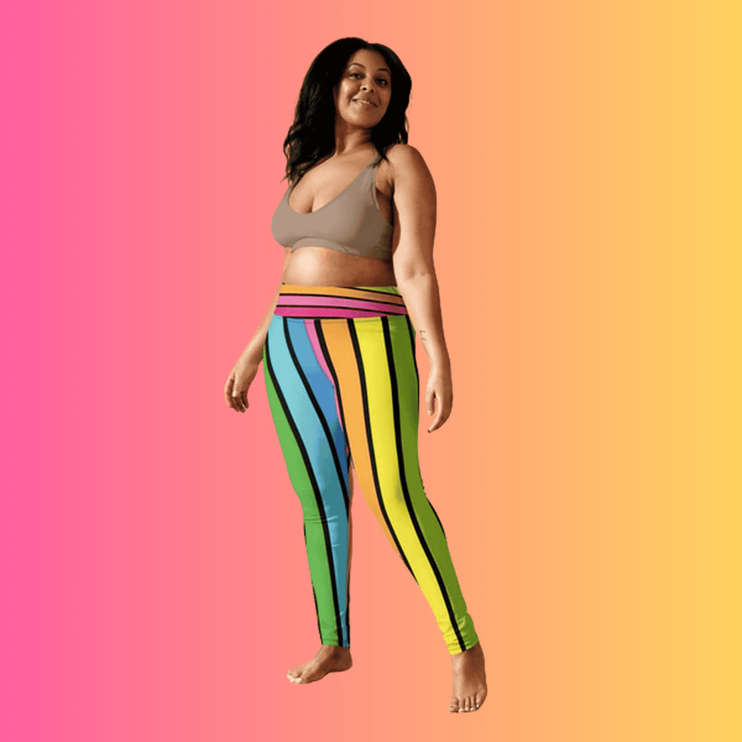 Vibrant Rainbow Stripe Rave Leggings for EDM Lovers