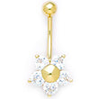 16G Solid 14k Yellow Gold Cubic Zirconia Five Petal Flower Belly Ring