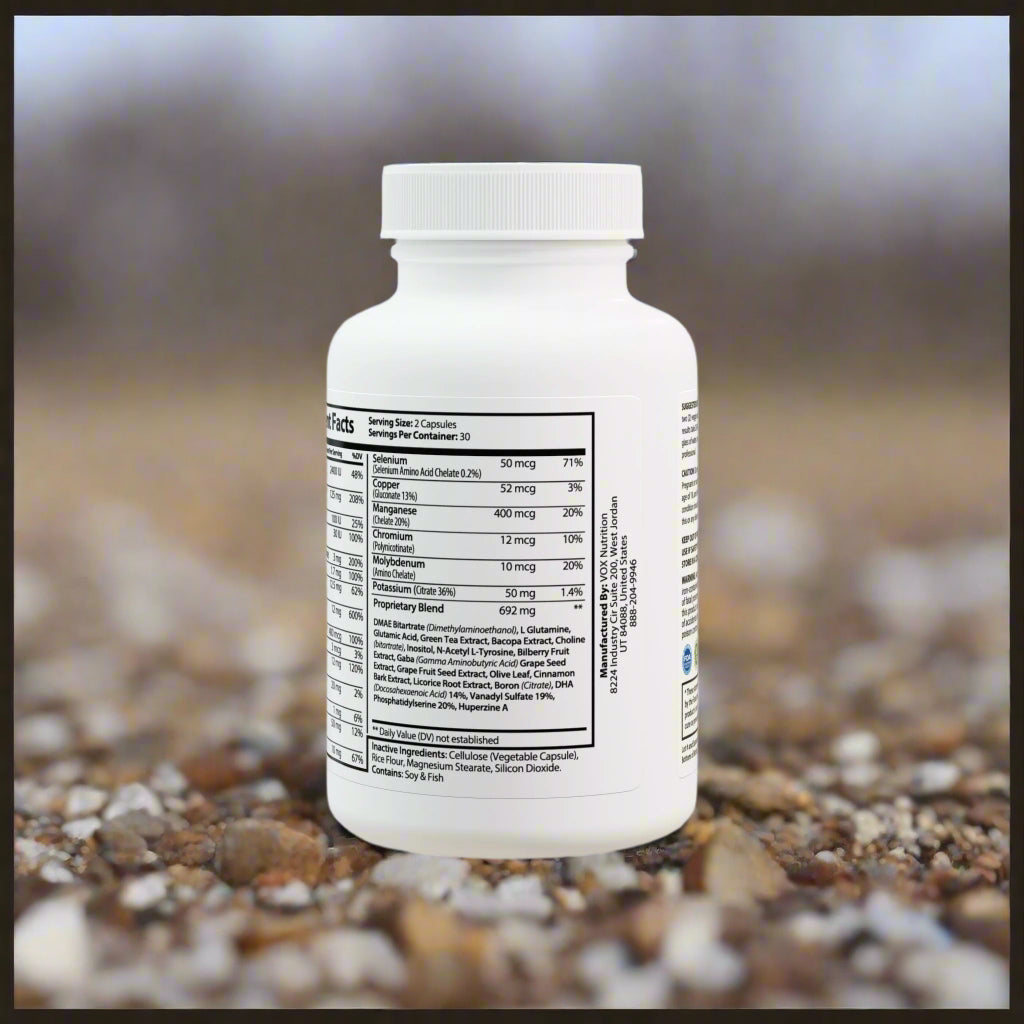 Supplement bottle with label on a white background