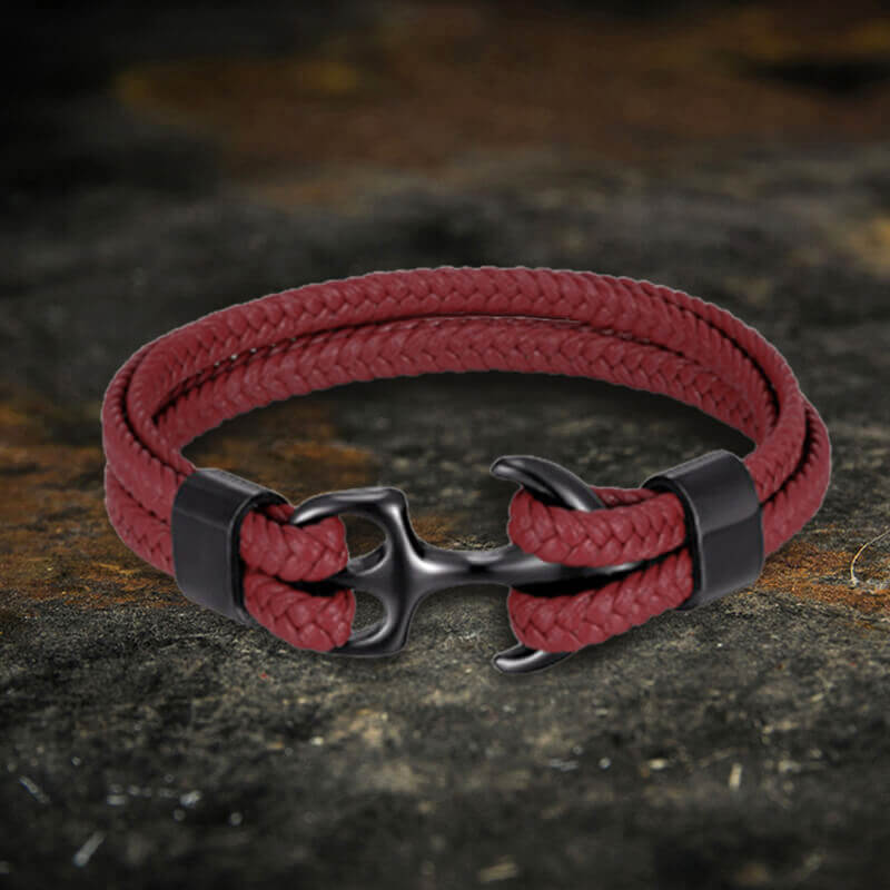 Anchor Buckle Braided Leather Stainless Steel Bracelet