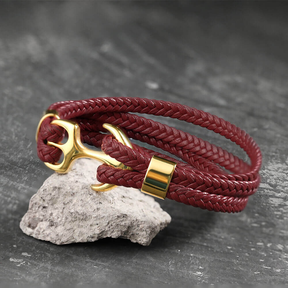 Anchor Buckle Braided Leather Stainless Steel Bracelet