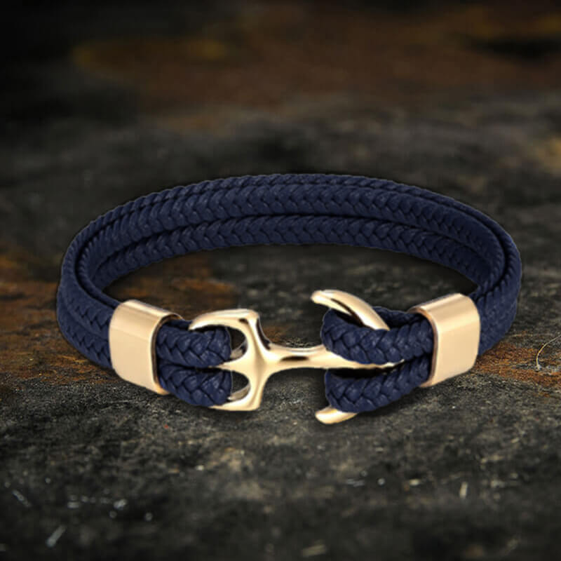 Anchor Buckle Braided Leather Stainless Steel Bracelet