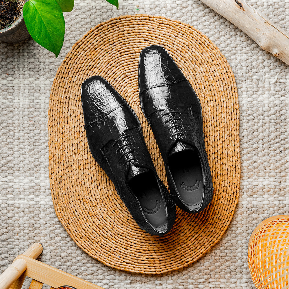 21-532-BKM ANDREA Crocodile Lace Up, Black