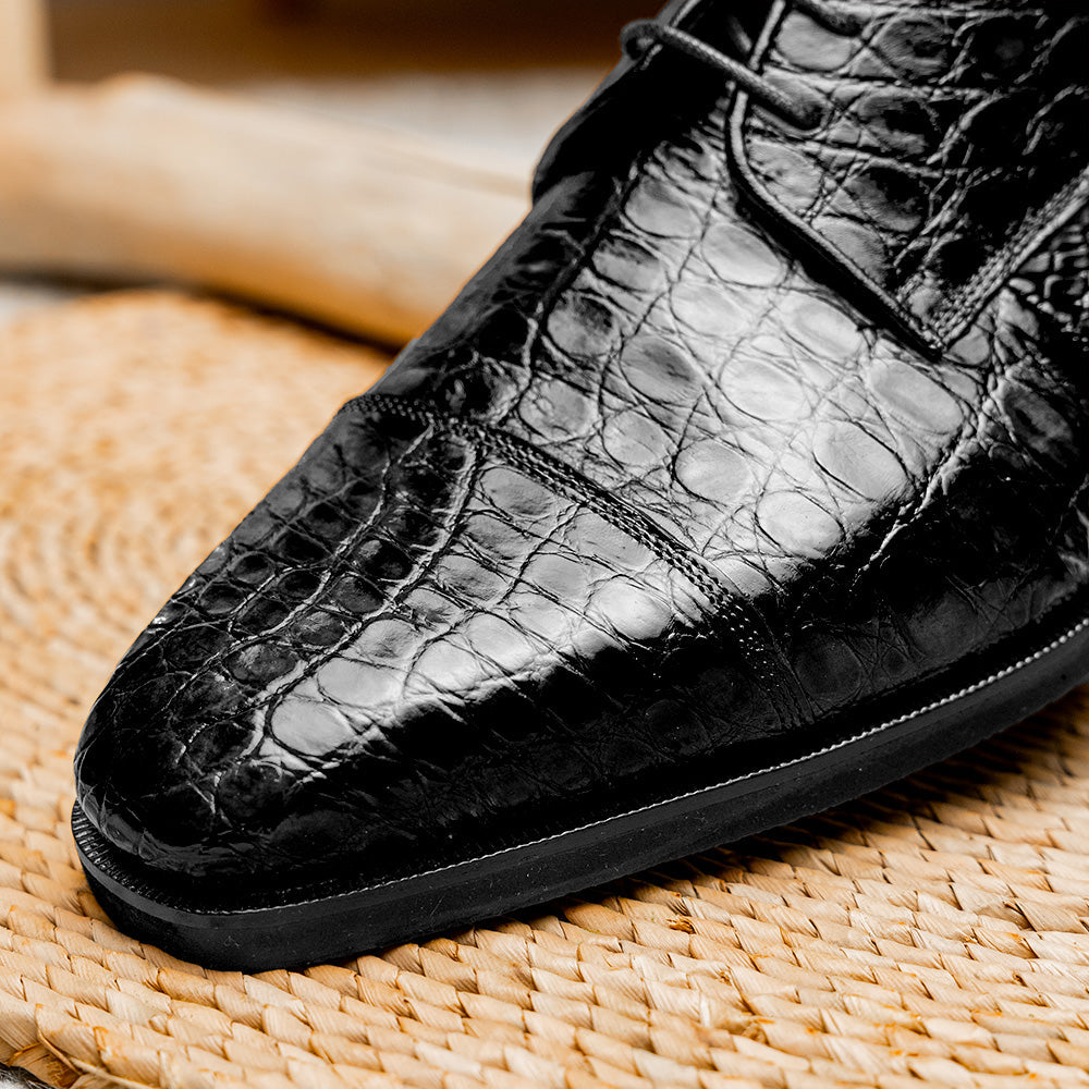 21-532-BKM ANDREA Crocodile Lace Up, Black