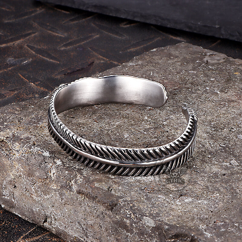 Angel Feather Gem Stainless Steel Open Bracelet