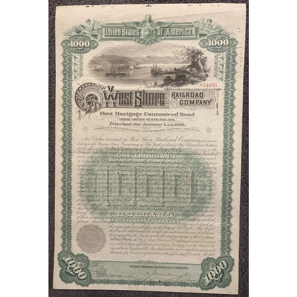 Rare 1885 West Shore Railroad Gold Bond Certificate Unearthed