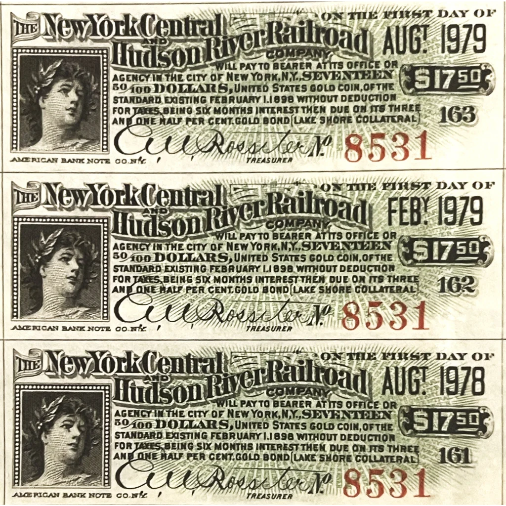 Rare 1898 New York Central Railroad Gold Bond Certificate