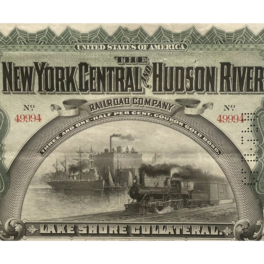 Rare 1898 New York Central Railroad Gold Bond Certificate