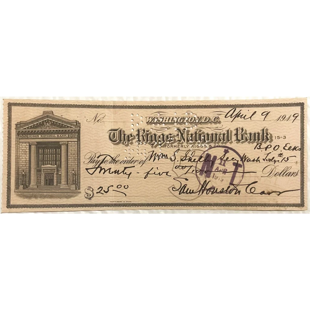 Rare Riggs National Bank Check from Early 1900s America