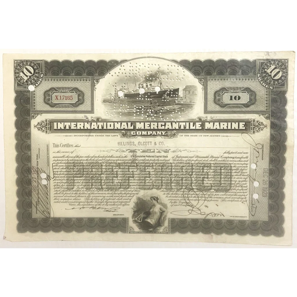 Rare Titanic International Mercantile Marine Stock Certificate
