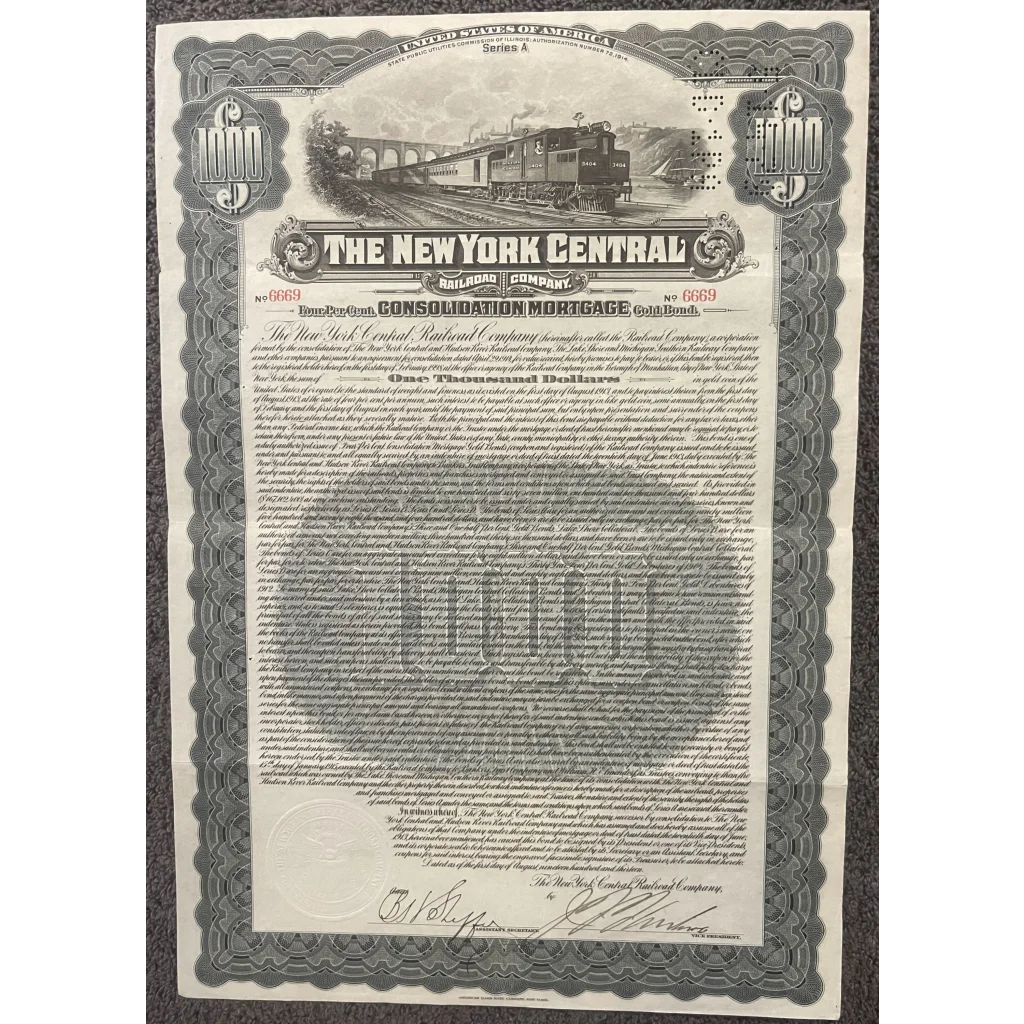 Rare 1913 New York Central Gold Bond Certificate Unearthed