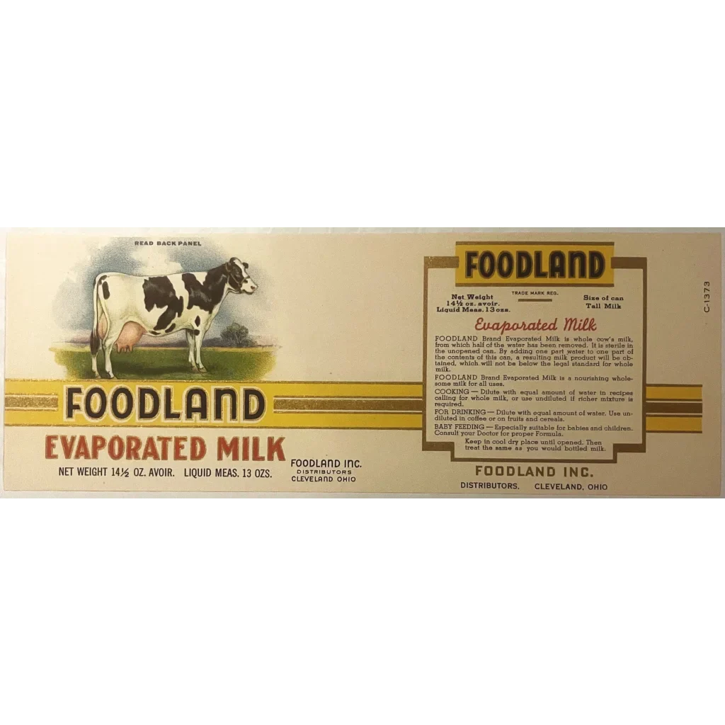 Rare 1920s Foodland Evaporated Milk Label from Cleveland Ohio