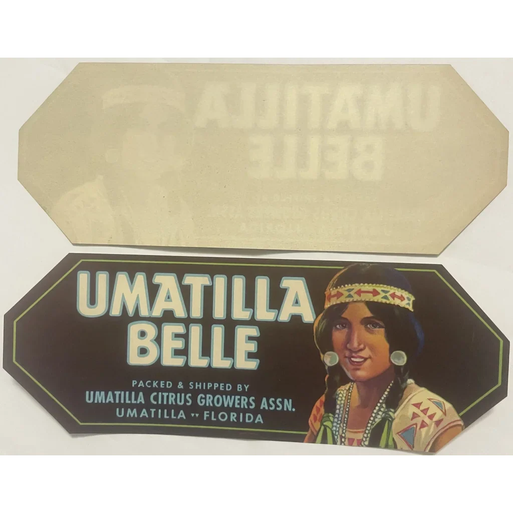 Rare 1930s Umatilla Crate Label Showcases Native American Beauty