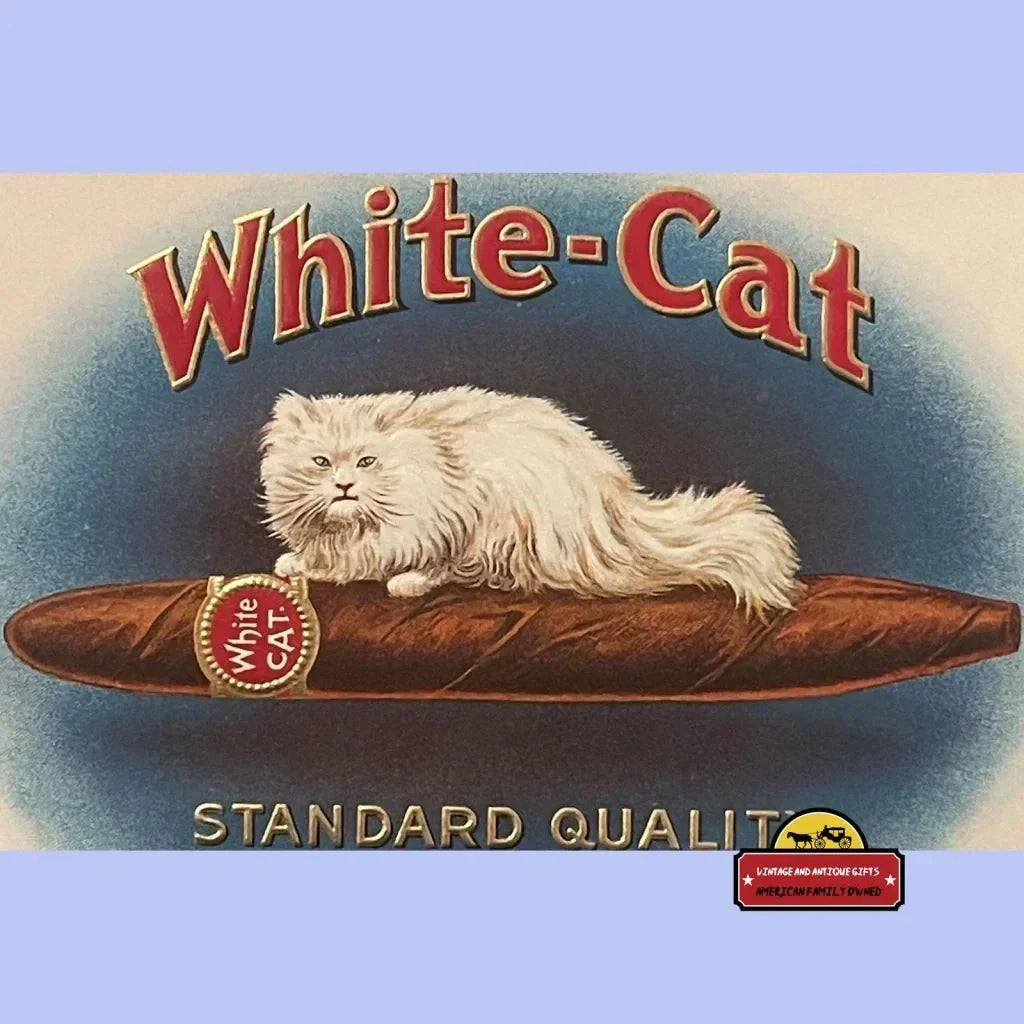 Rare Antique Vintage Embossed Cigar Label Featuring White Cat