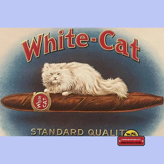 Rare Antique Vintage Embossed Cigar Label Featuring White Cat