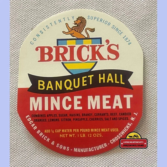Rare Antique Vintage Brick's Banquet Hall Mince Meat Label 1910s1930s