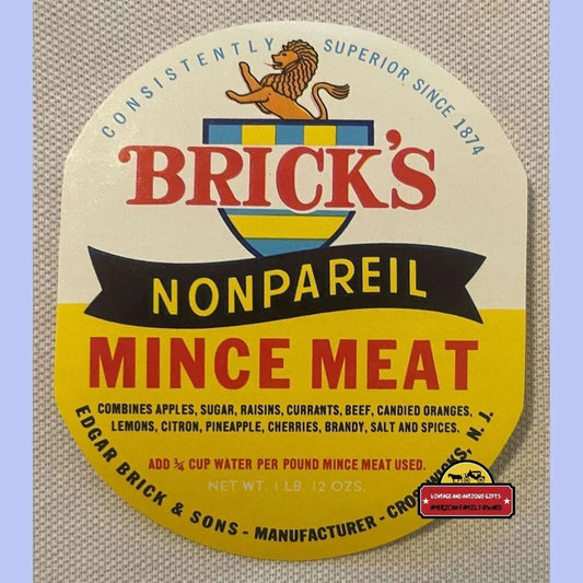 Rare Antique Vintage Bricks Nonpareil Mince Meat Label from 1910s 1930s