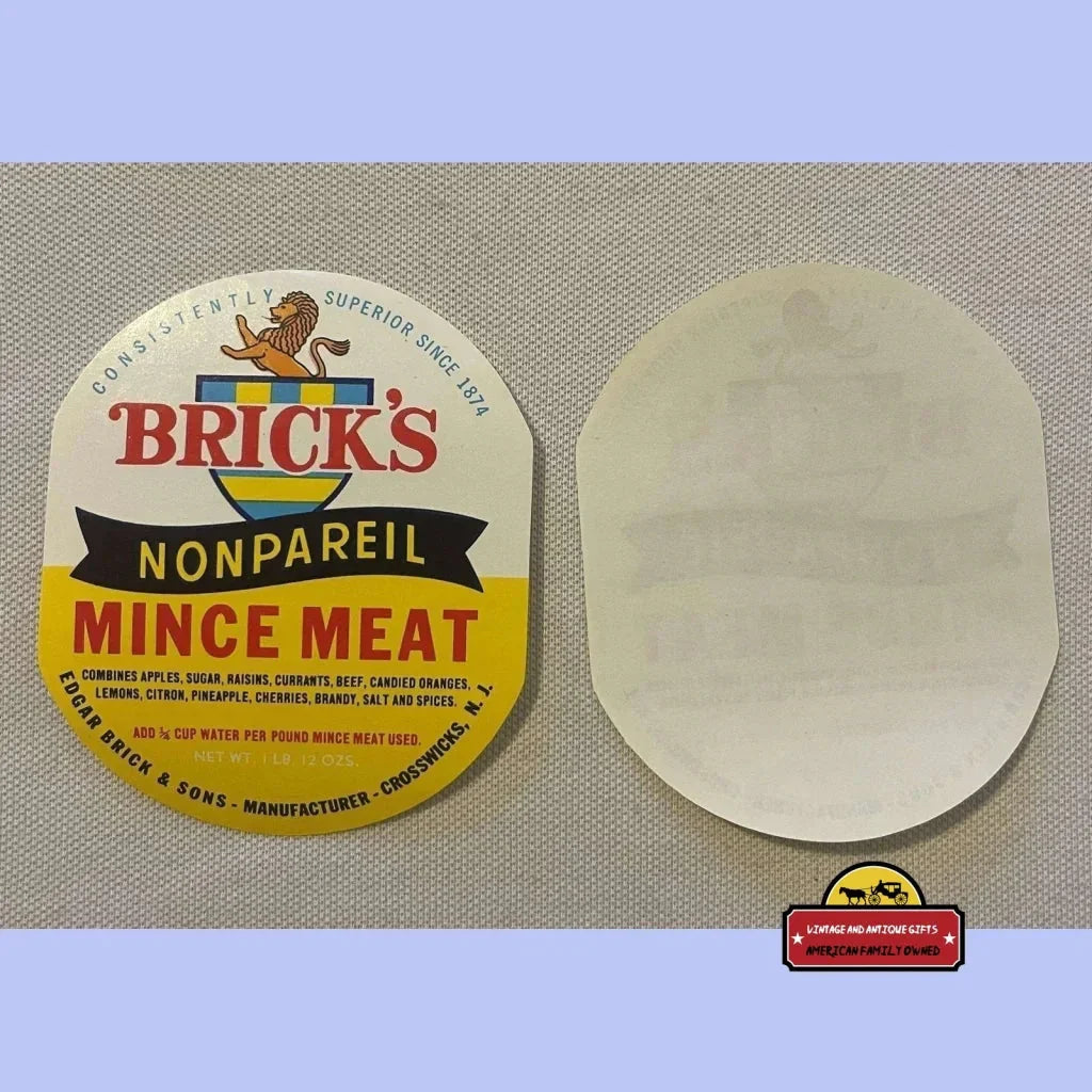 Rare Antique Vintage Bricks Nonpareil Mince Meat Label from 1910s 1930s