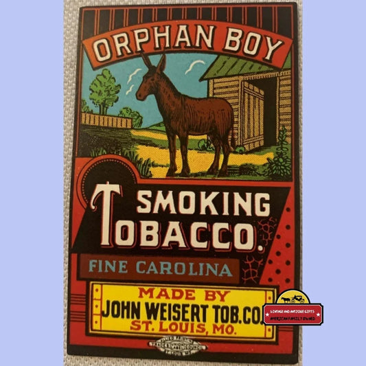 Rare Antique Vintage Orphan Boy Smoking Tobacco Label from 1910s