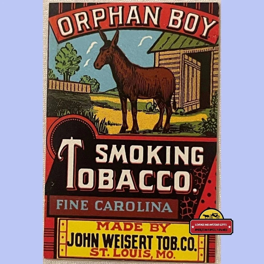 Rare Antique Vintage Orphan Boy Smoking Tobacco Label from 1910s