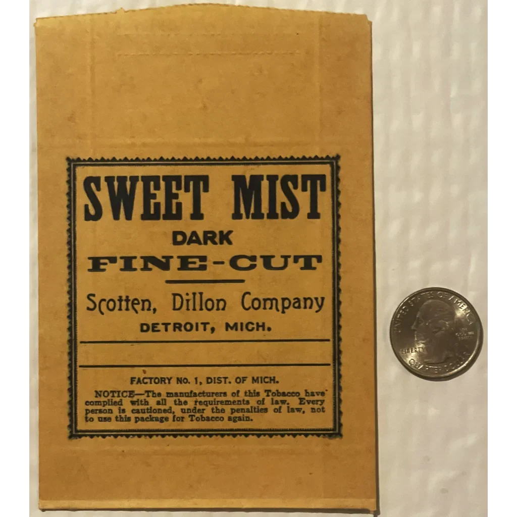 Rare Antique Sweet Mist Dark Tobacco Bag from 1930s Detroit