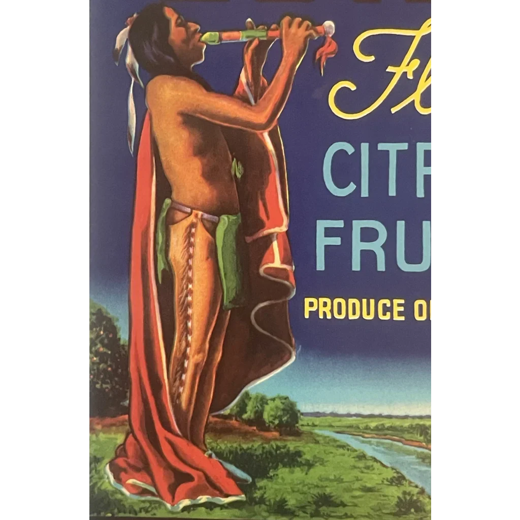 Rare Antique Vintage Eureka Crate Label Native American Florida Art