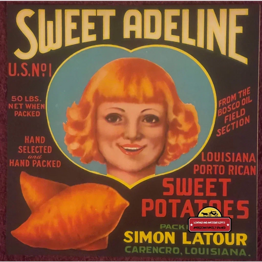 Rare Sweet Adeline Antique Vintage Crate Label from 1930s Louisiana