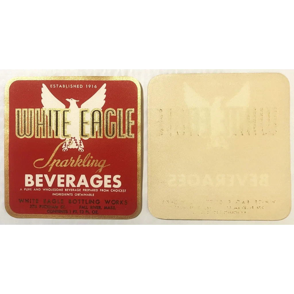 Rare 1930s Gold Embossed White Eagle Beverage Label from Fall River