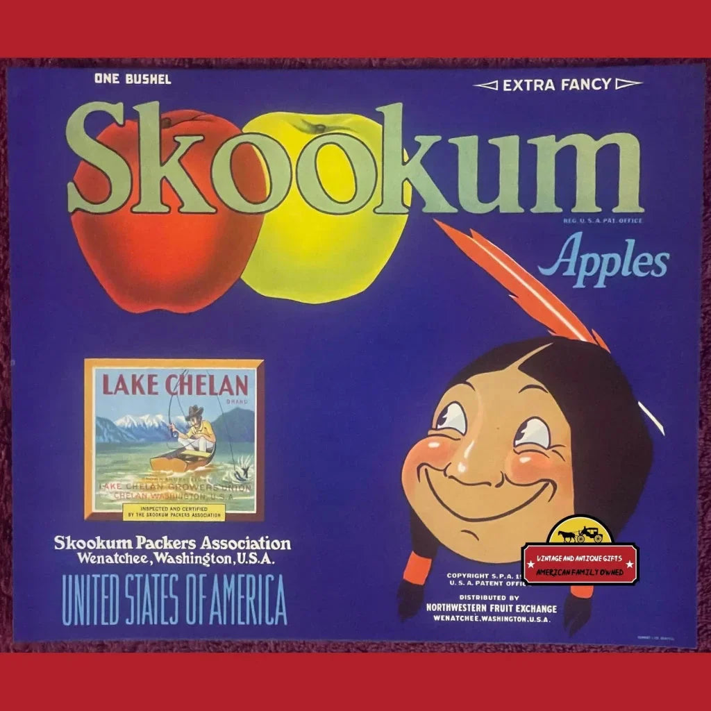 Rare 1940s Skookum Lake Chelan Antique Vintage Crate Label
