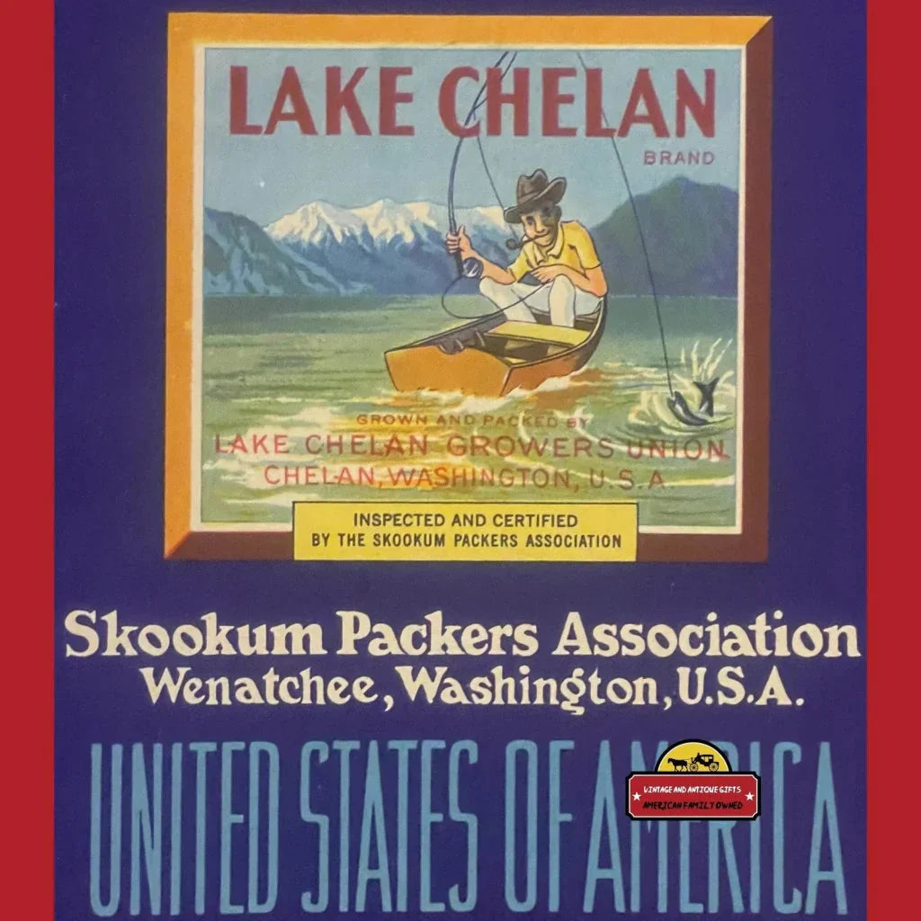Rare 1940s Skookum Lake Chelan Antique Vintage Crate Label