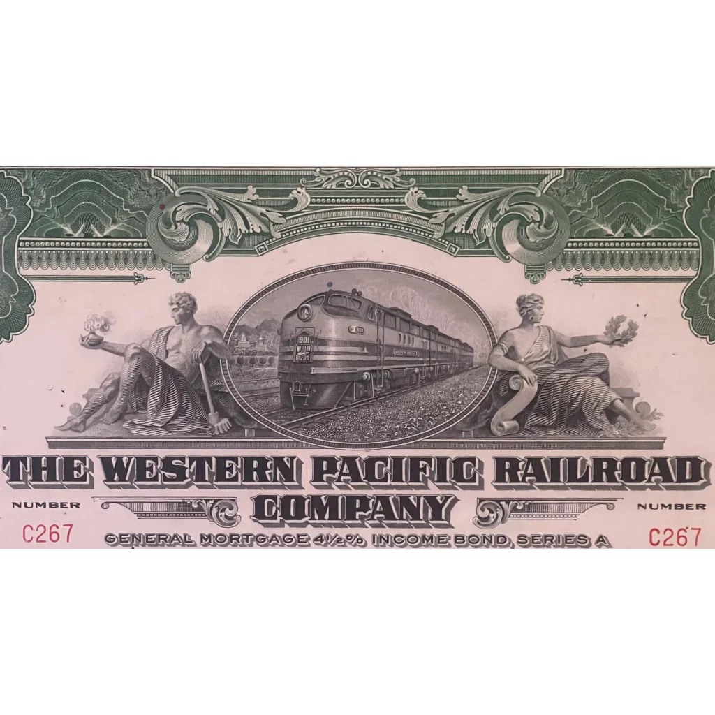 Rare 1945 Western Pacific Railroad Antique Vintage Bond Certificate