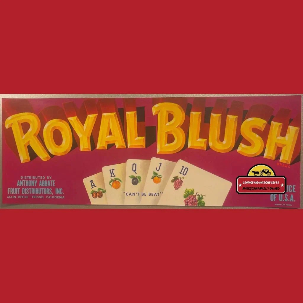 Rare 1950s Royal Blush Vintage Crate Label Poker Art from Fresno