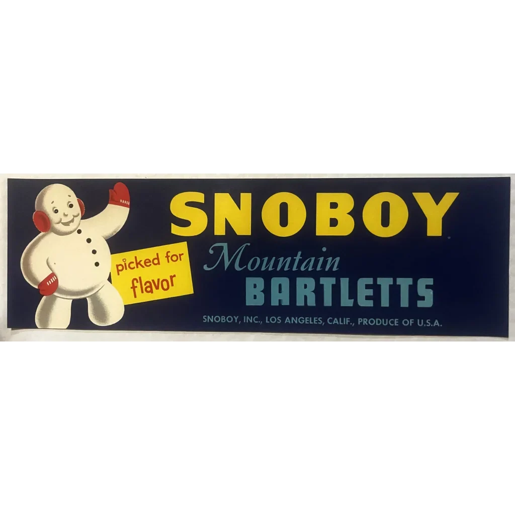 Vintage 1950s Snoboy Crate Label Snowman Americana Los Angeles