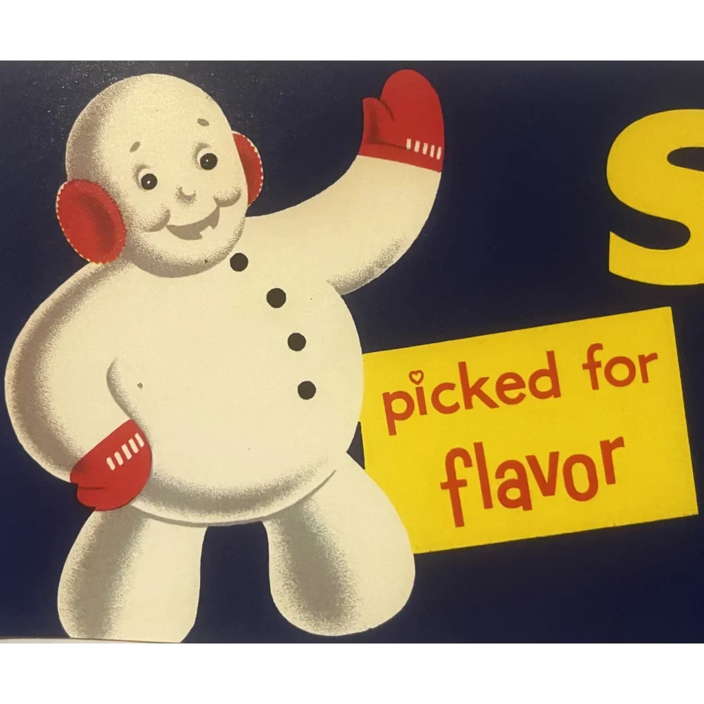 Vintage 1950s Snoboy Crate Label Snowman Americana Los Angeles