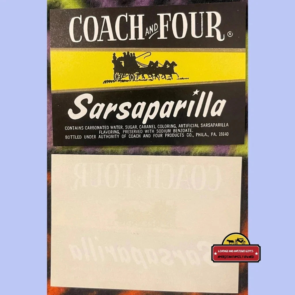 Rare 1960s Philadelphia Coach and Four Sarsaparilla Soda Label