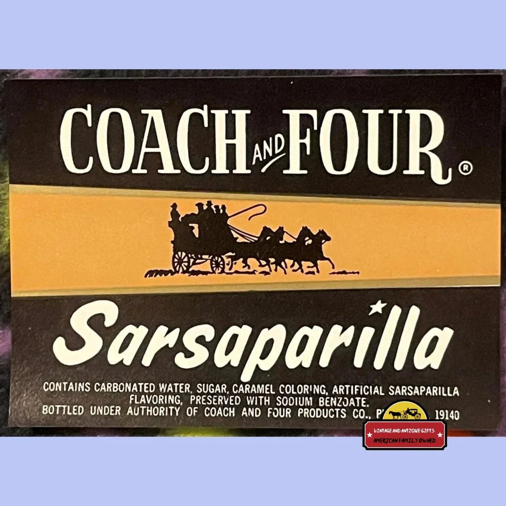 Vintage Coach and Four Sarsaparilla Soda Label from 1960s Philly