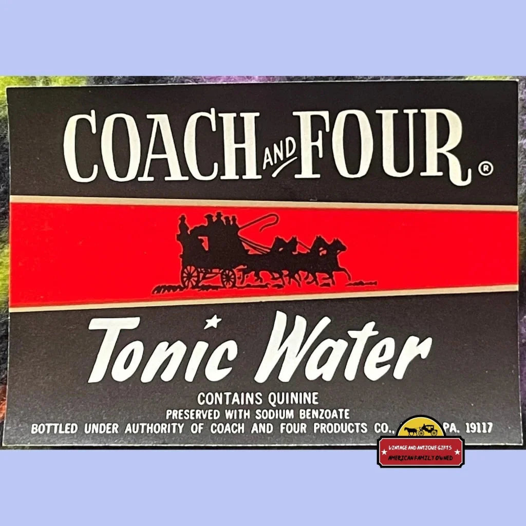 Rare 1960s Vintage Coach and Four Tonic Water Label from Philadelphia