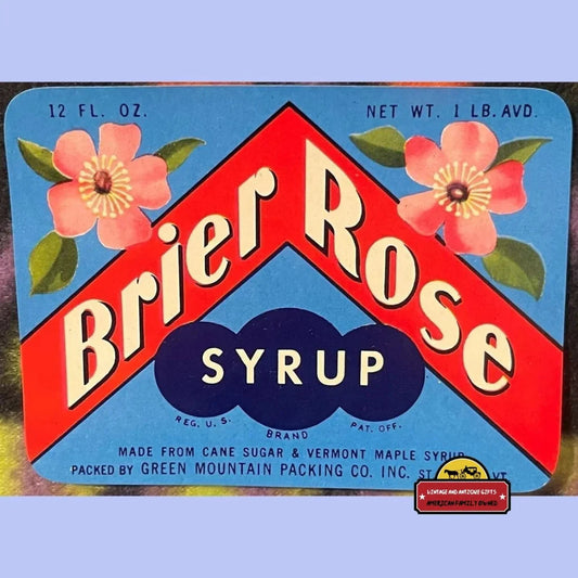 Rare Antique Vintage Brier Rose Maple Syrup Label from 1930s Vermont