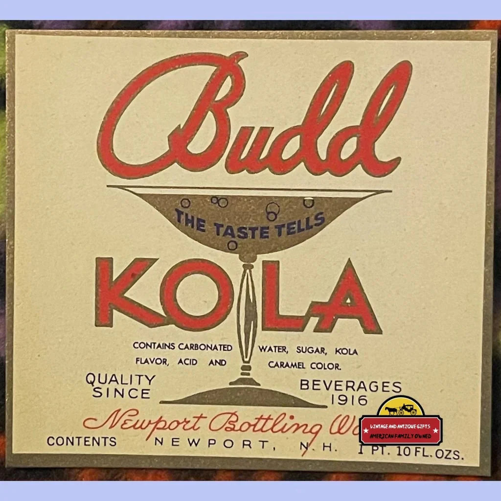 Rare Antique Vintage Budd Kola Label from 1920s Newport NH