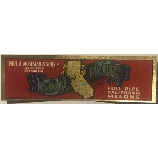 Rare California State Pride Melon Label from 1940s Fresno