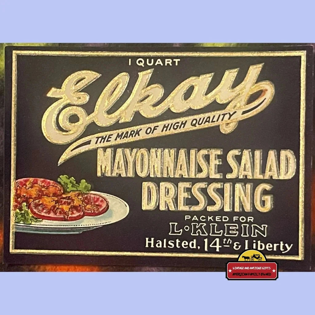 Rare 1920s Elkay Mayonnaise Label Antique Vintage Collectible