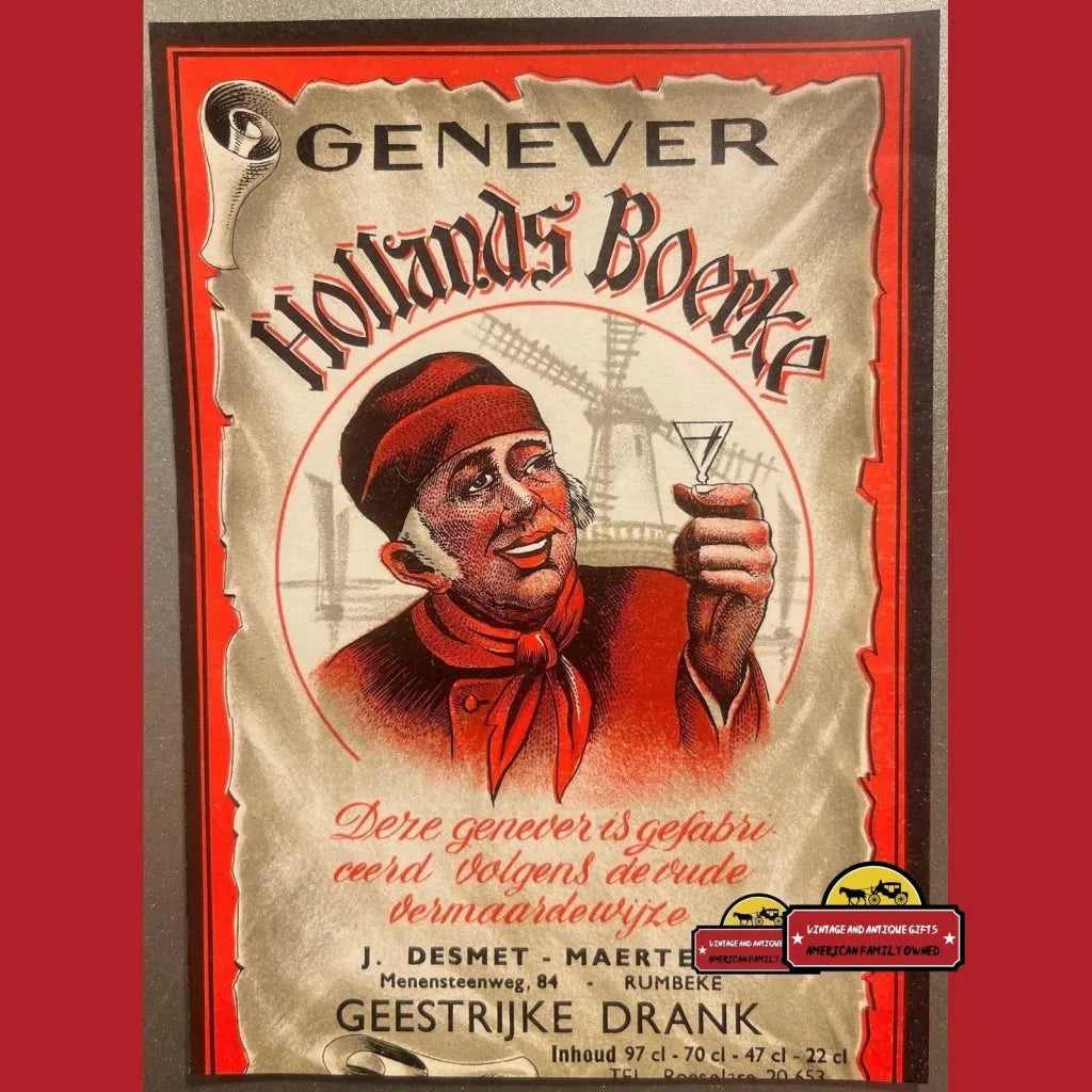 Rare 1920s Antique Vintage Genever Hollands Boerke Liquor Label