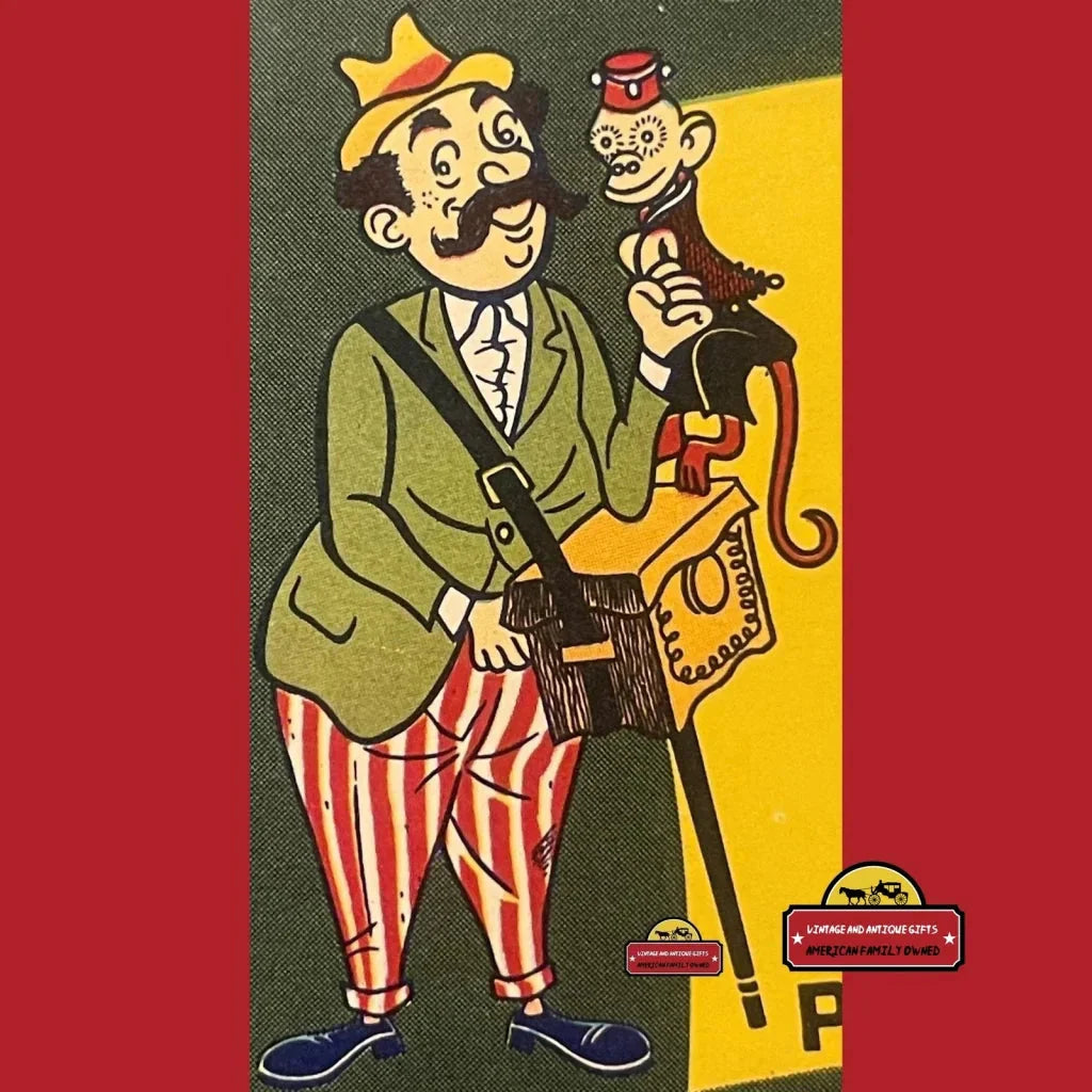 Rare 1940s Hurdy Gurdy Crate Label Monkey Art from Orlando