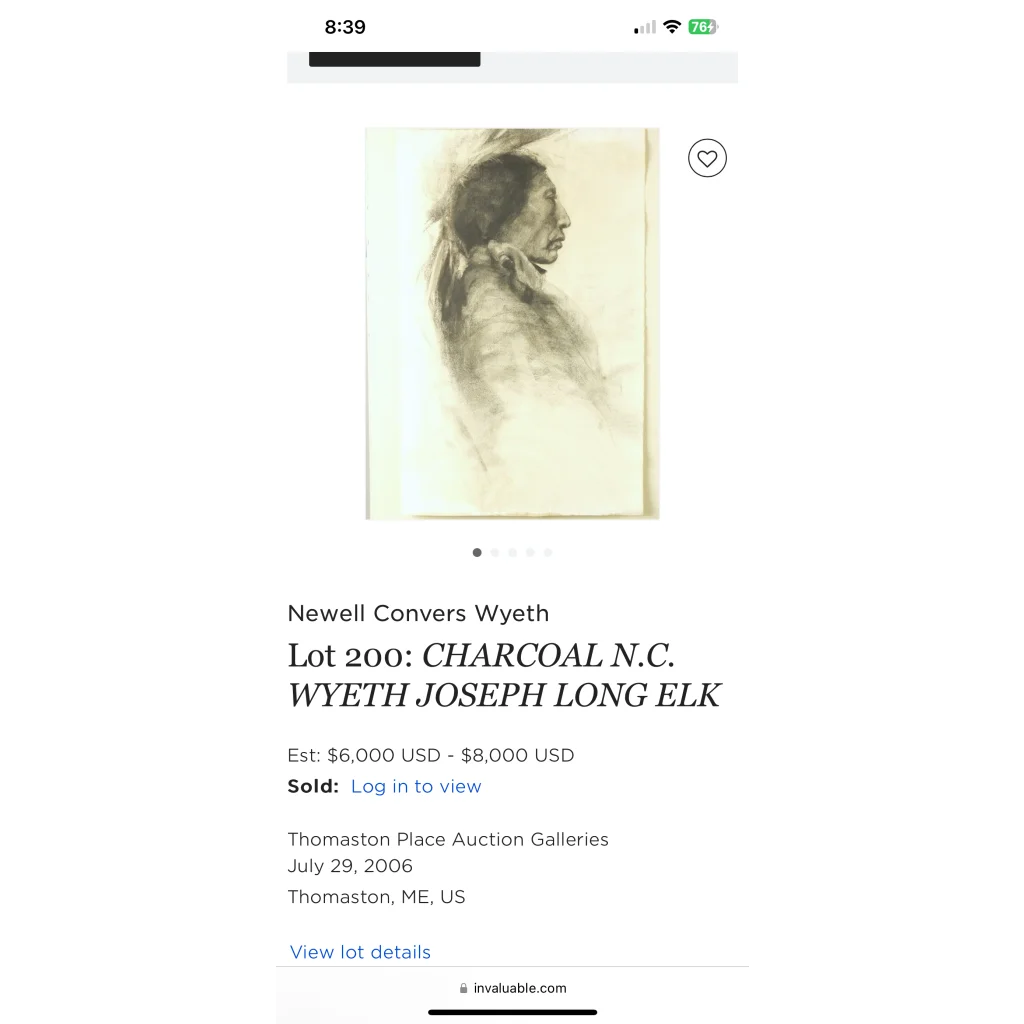 Rare Large Vintage 1960s Joseph Long Elk Charcoal Print, N.C. Wyeth, Linen Paper!