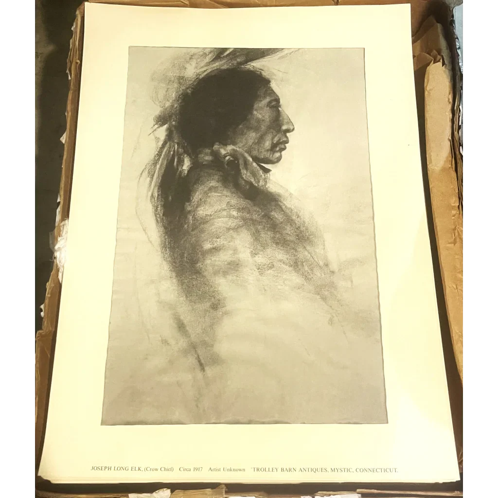 Rare Large Vintage 1960s Joseph Long Elk Charcoal Print, N.C. Wyeth, Linen Paper!