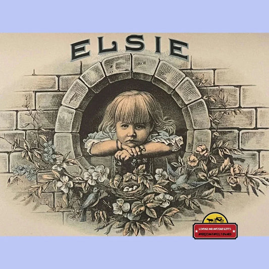 Rare Antique Elsie Cigar Label Featuring Victorian Girl